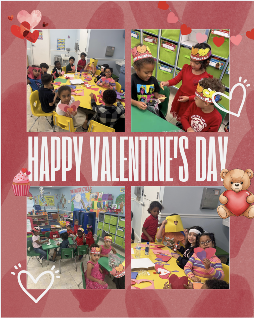 Preschool students celebrating Valentine’s Day at Bright Beginnings Prep Academy in Greenacres